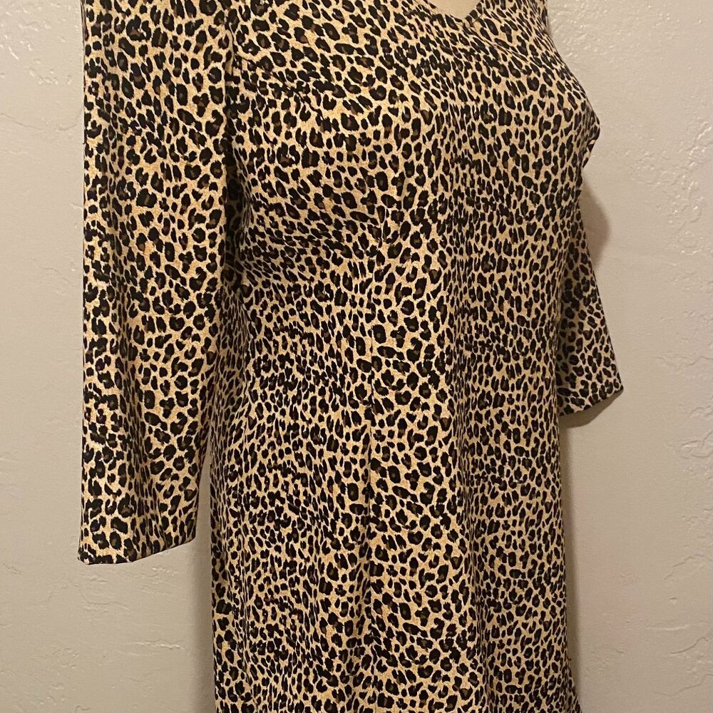 Robbie Bee Petite Leopard Print 3/4 Sleeve Dress with Black Beads on Skirt